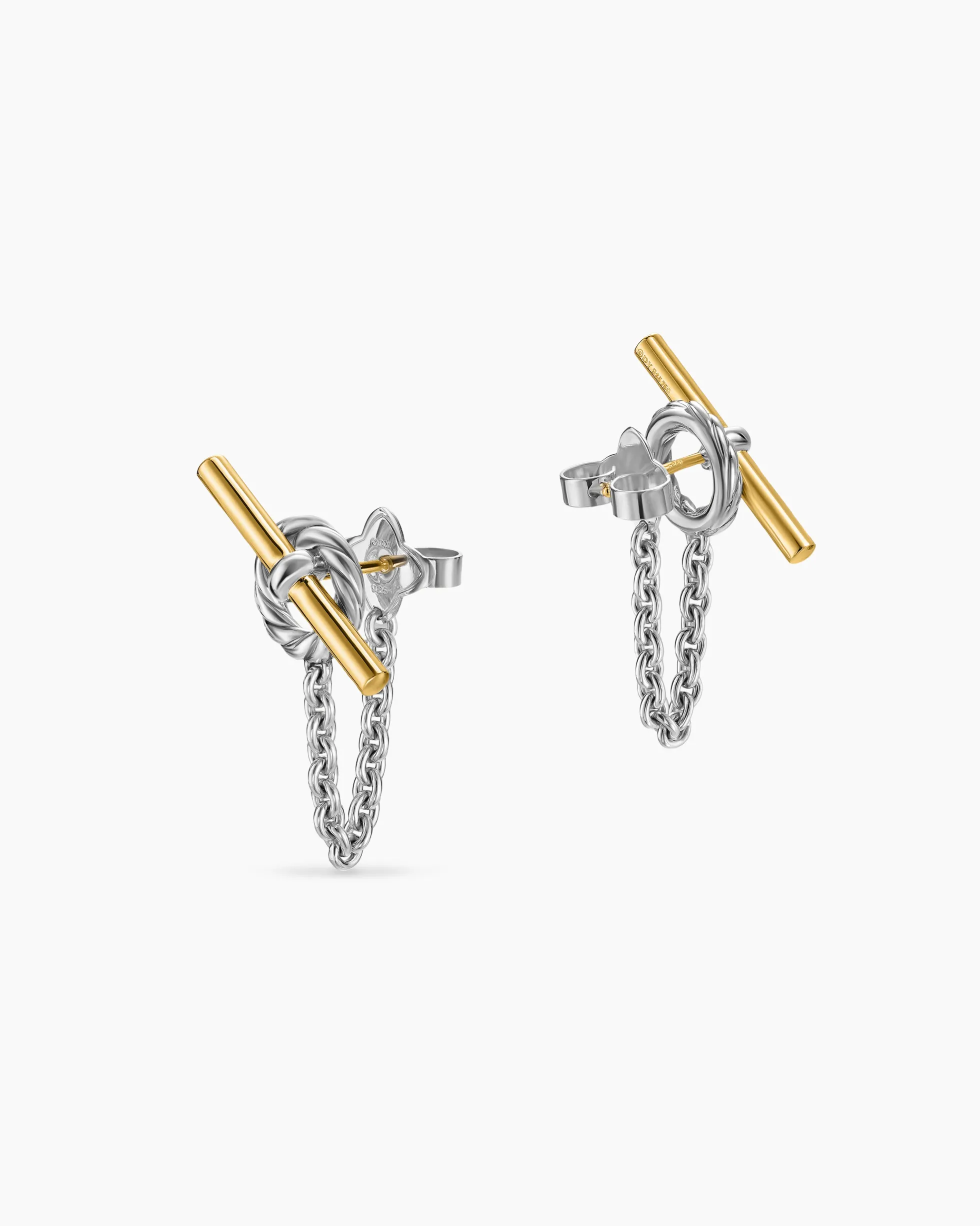 DY Mercer® Bold Toggle Chain Stud Earrings Sterling Silver with 18K Yellow Gold, 50.4mm