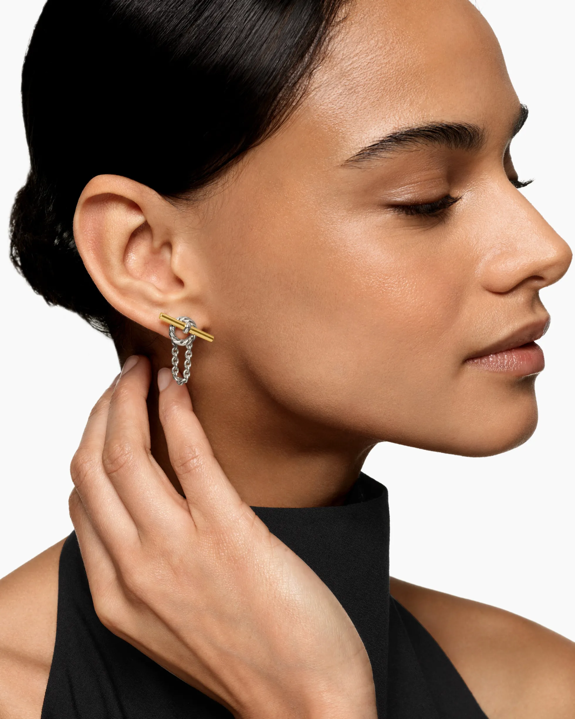 DY Mercer® Bold Toggle Chain Stud Earrings Sterling Silver with 18K Yellow Gold, 50.4mm