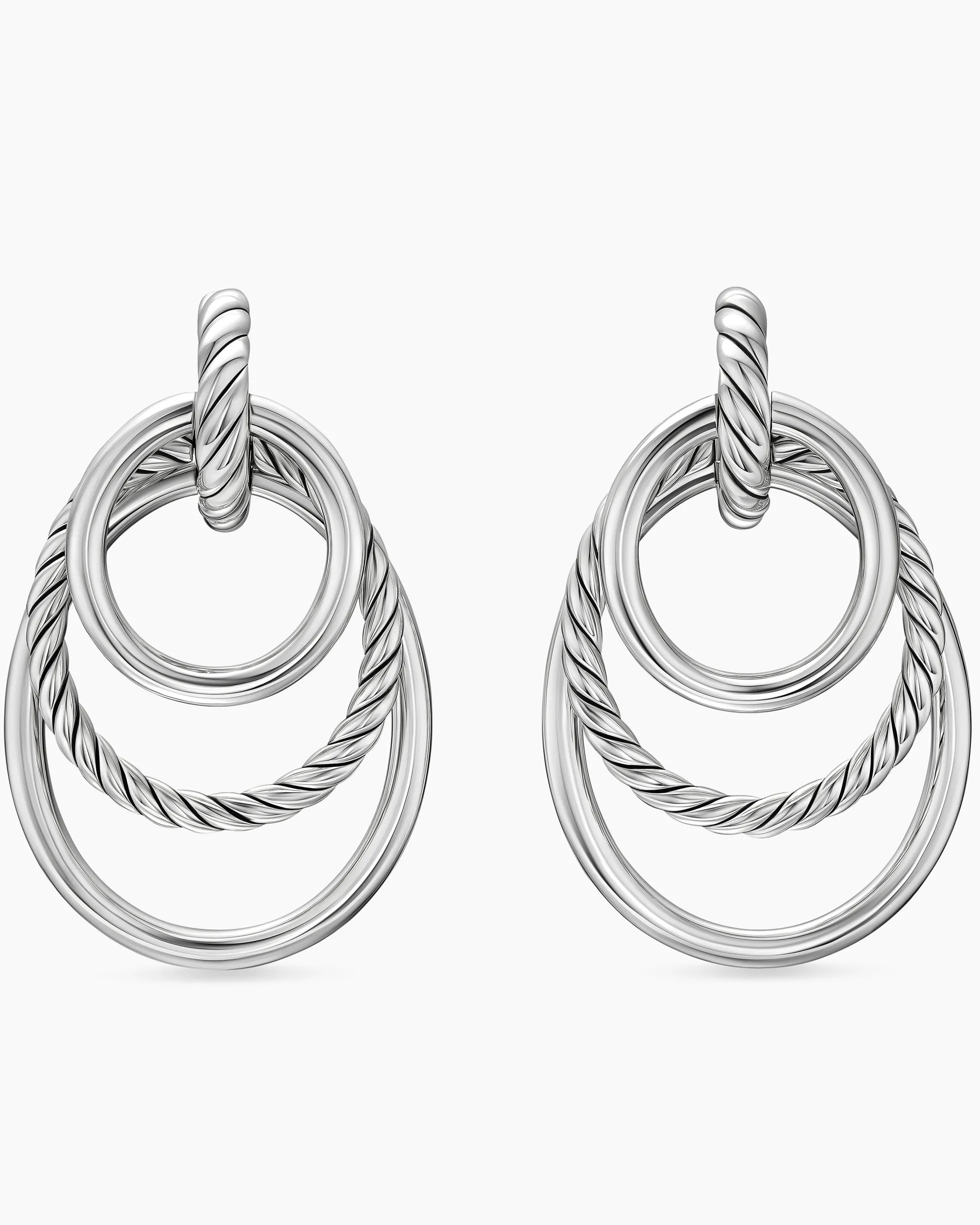 DY Mercer® Bold Triple Ring Drop Earrings Sterling Silver, 48mm