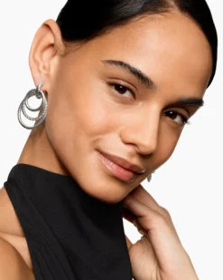 DY Mercer® Bold Triple Ring Drop Earrings Sterling Silver, 48mm