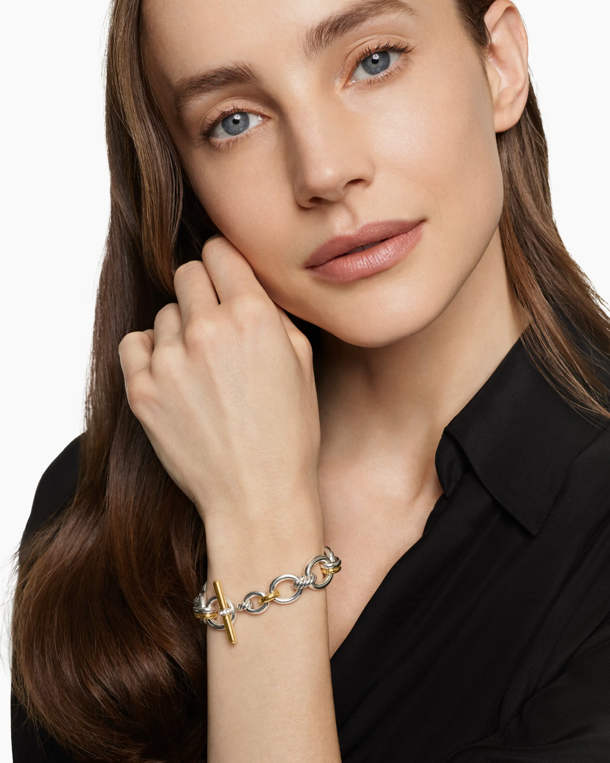 DY Mercer® Chain Bracelet Sterling Silver with 18K Yellow Gold and Diamonds, 8mm