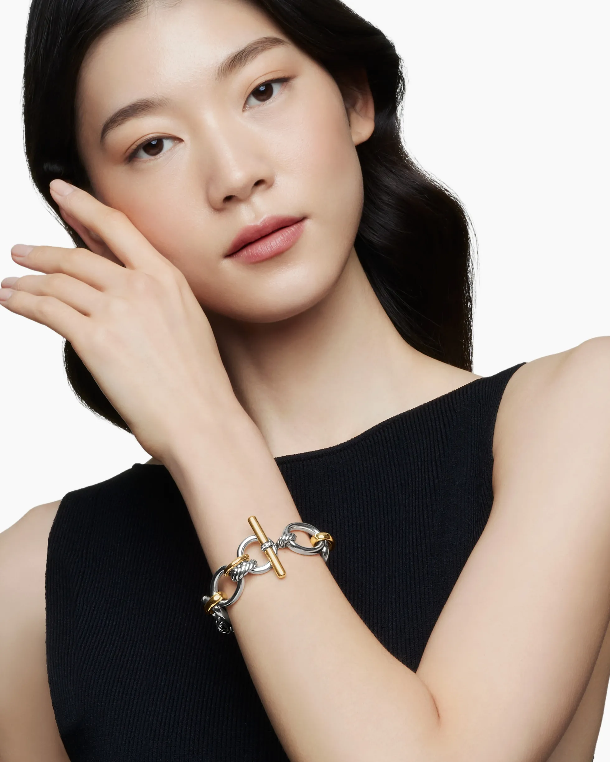 DY Mercer® Chain Bracelet Sterling Silver with 18K Yellow Gold and Diamonds, 20mm