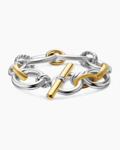 DY Mercer® Chain Bracelet Sterling Silver with 18K Yellow Gold and Diamonds, 20mm