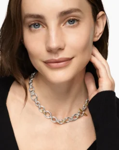 DY Mercer® Chain Necklace Sterling Silver with 18K Yellow Gold and Diamonds, 8mm