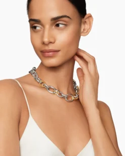 DY Mercer® Chain Necklace Sterling Silver with 18K Yellow Gold and Diamonds, 20mm