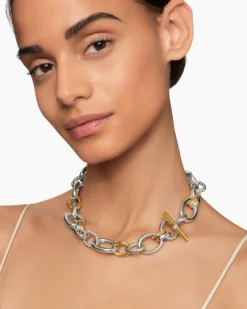 DY Mercer® Chain Necklace Sterling Silver with 18K Yellow Gold and Diamonds, 20mm