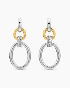 DY Mercer® Circular Drop Earrings Sterling Silver with 18K Yellow Gold and Diamonds, 50mm