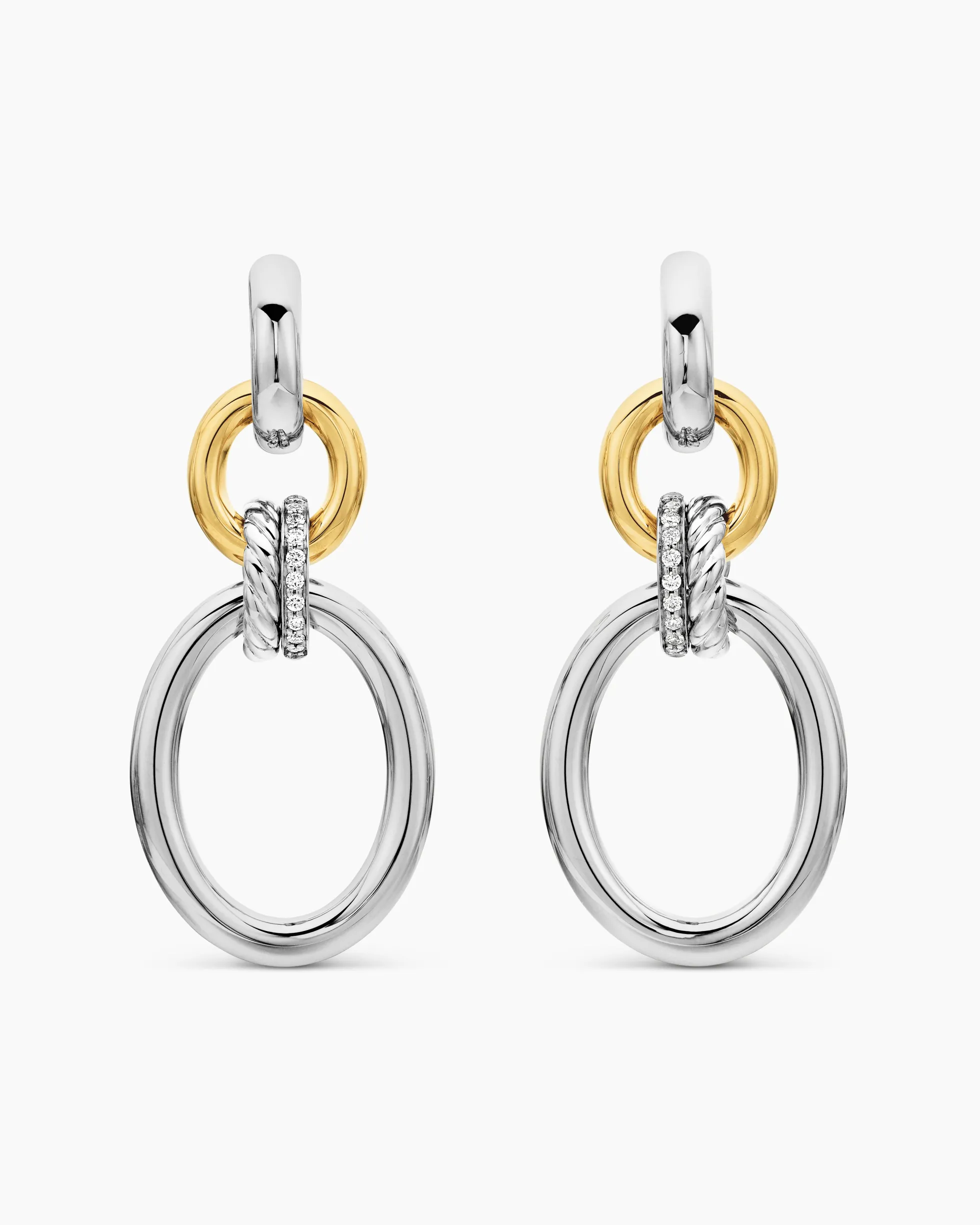 DY Mercer® Circular Drop Earrings Sterling Silver with 18K Yellow Gold and Diamonds, 50mm