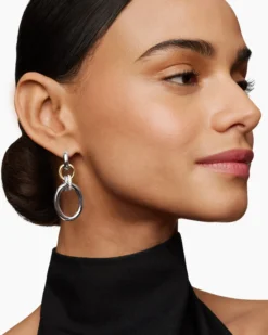DY Mercer® Circular Drop Earrings Sterling Silver with 18K Yellow Gold and Diamonds, 50mm