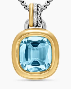 DY Mercer® Color Amulet Sterling Silver with 18K Yellow Gold, Sky Blue Topaz and Diamonds, 13mm