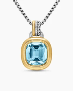 DY Mercer® Color Amulet Sterling Silver with 18K Yellow Gold, Sky Blue Topaz and Diamonds, 13mm