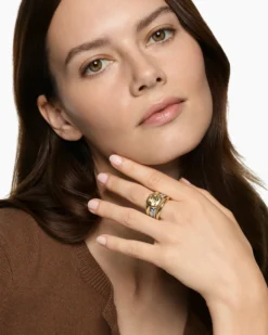 DY Mercer® Color Four Row Stone Ring Sterling Silver with 18K Yellow Gold, Champagne Citrine and Diamonds, 14mm