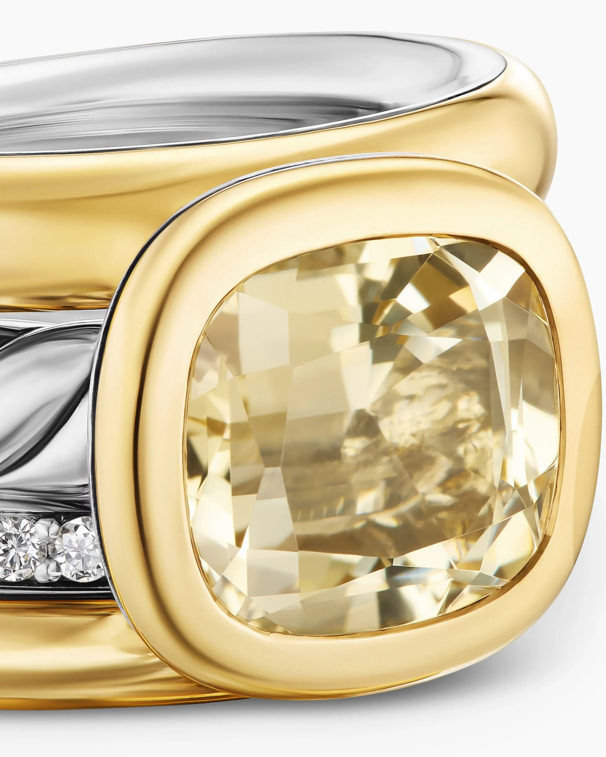 DY Mercer® Color Four Row Stone Ring Sterling Silver with 18K Yellow Gold, Champagne Citrine and Diamonds, 14mm