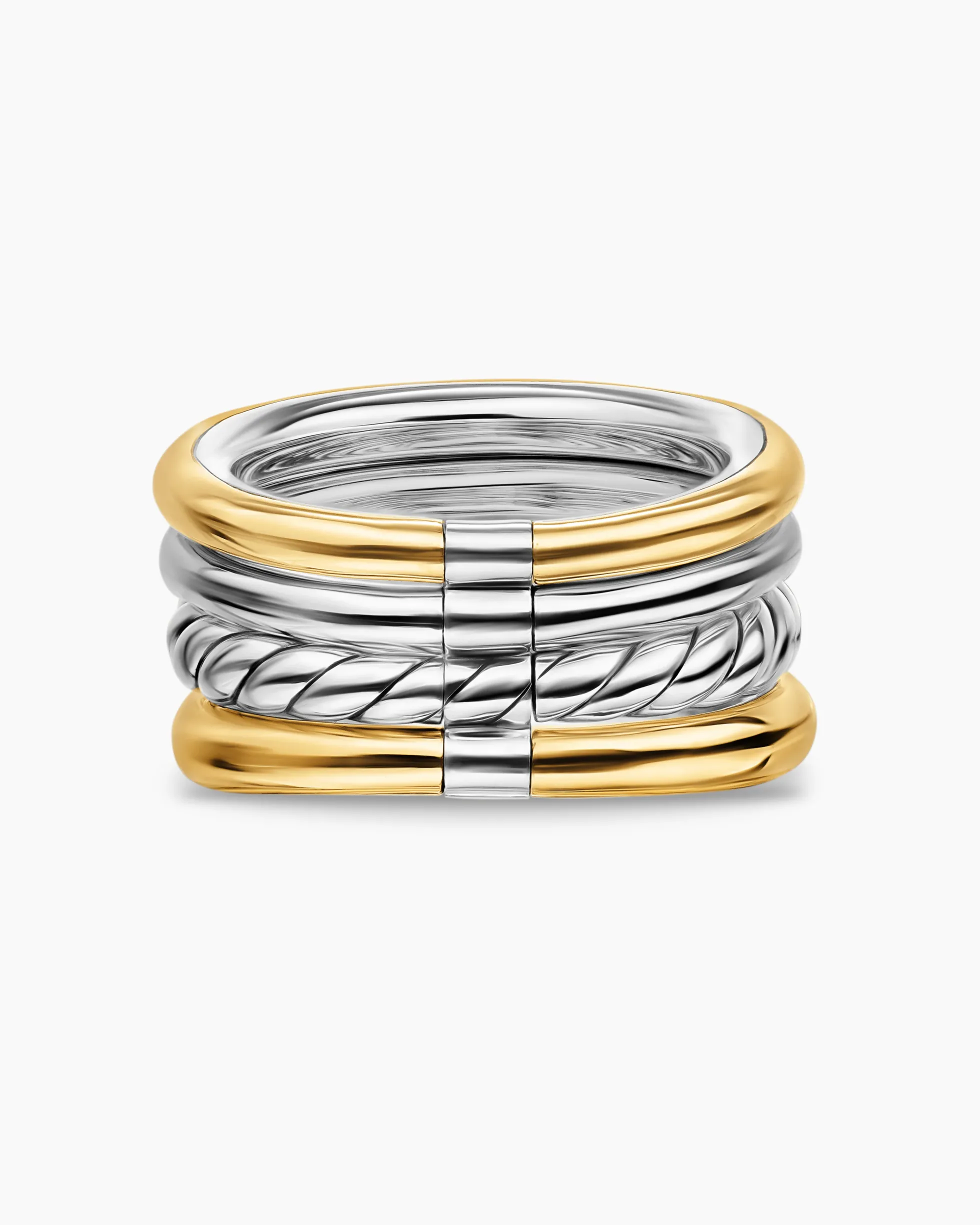 DY Mercer® Color Four Row Stone Ring Sterling Silver with 18K Yellow Gold, Champagne Citrine and Diamonds, 14mm