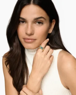 DY Mercer® Color Stone Multi Row Ring Sterling Silver with 18K Yellow Gold, Blue Topaz and Diamonds, 10mm