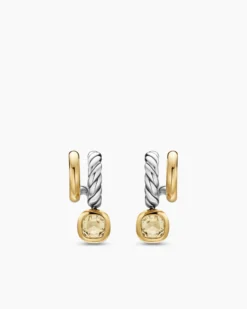DY Mercer® Color Two Row Drop Earrings Sterling Silver with 18K Yellow Gold and Champagne Citrine, 19.5mm
