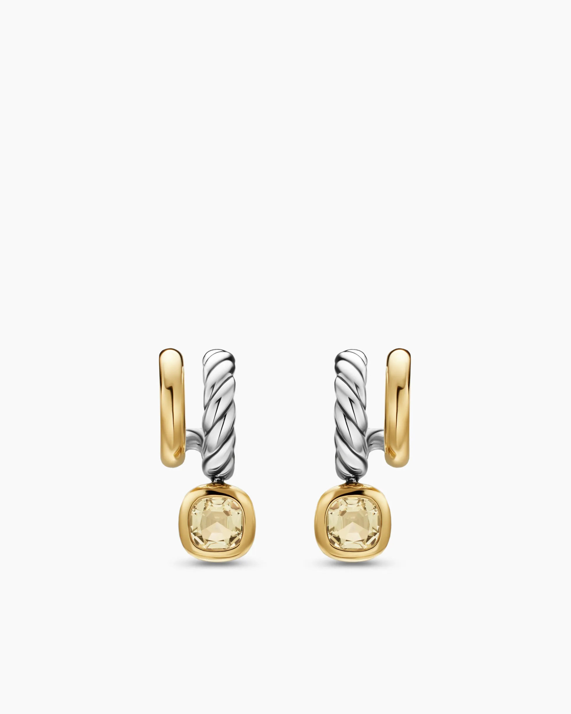 DY Mercer® Color Two Row Drop Earrings Sterling Silver with 18K Yellow Gold and Champagne Citrine, 19.5mm