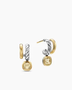 DY Mercer® Color Two Row Drop Earrings Sterling Silver with 18K Yellow Gold and Champagne Citrine, 19.5mm