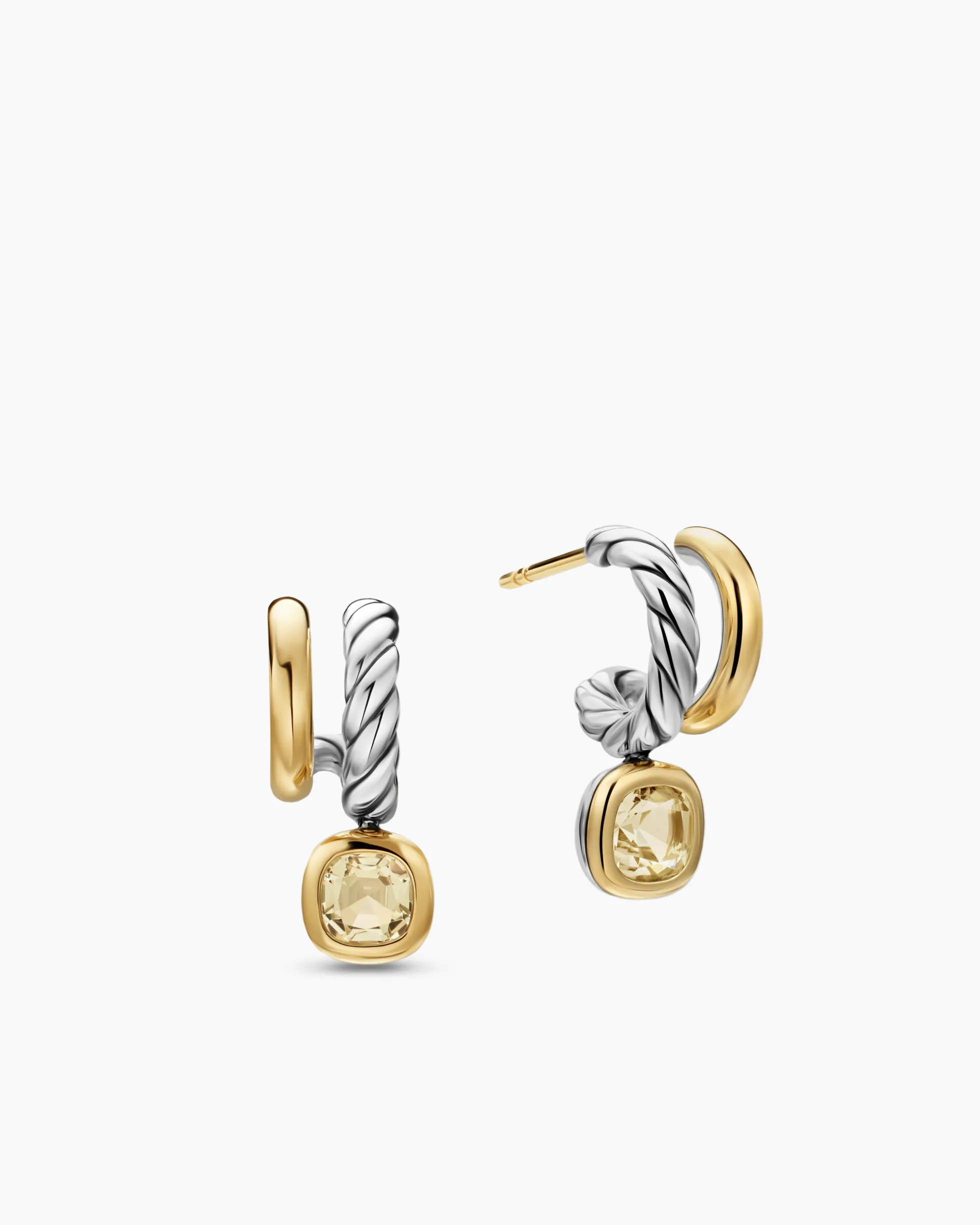 DY Mercer® Color Two Row Drop Earrings Sterling Silver with 18K Yellow Gold and Champagne Citrine, 19.5mm