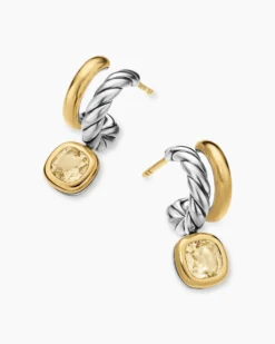 DY Mercer® Color Two Row Drop Earrings Sterling Silver with 18K Yellow Gold and Champagne Citrine, 19.5mm
