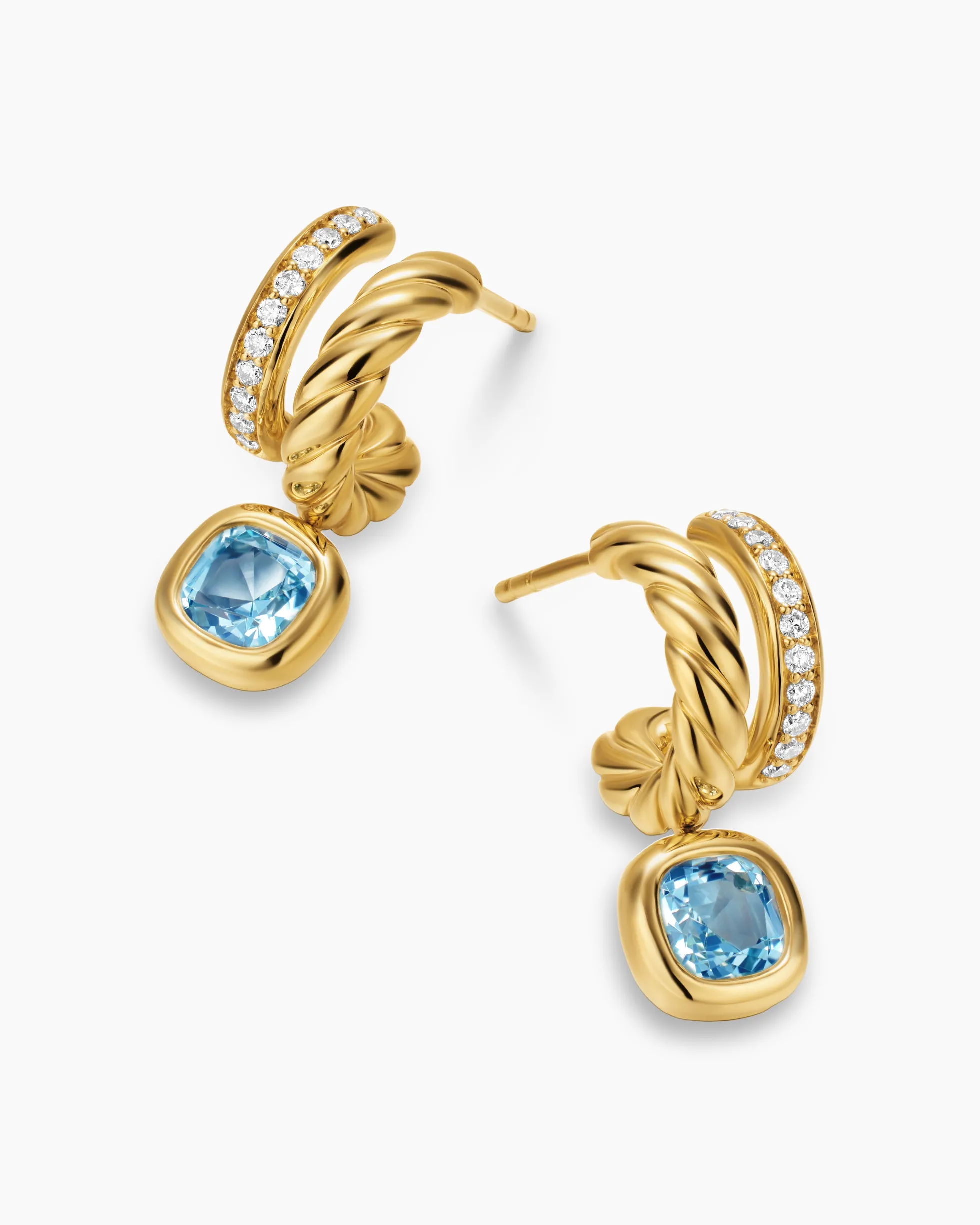 DY Mercer® Color Two Row Drop Earrings 18K Yellow Gold with Sky Blue Topaz and Diamonds, 19.5mm