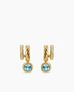 DY Mercer® Color Two Row Drop Earrings 18K Yellow Gold with Sky Blue Topaz and Diamonds, 19.5mm