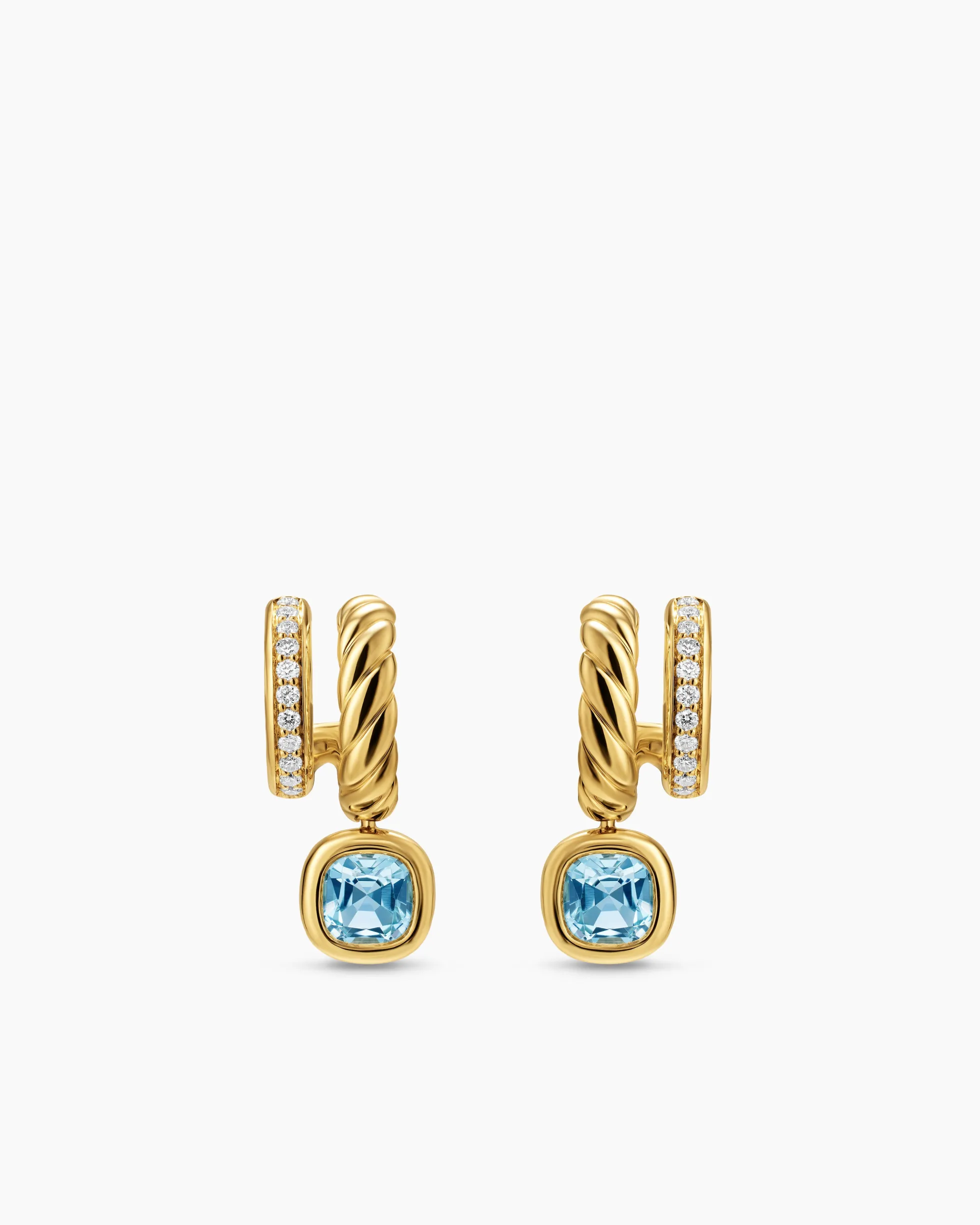 DY Mercer® Color Two Row Drop Earrings 18K Yellow Gold with Sky Blue Topaz and Diamonds, 19.5mm