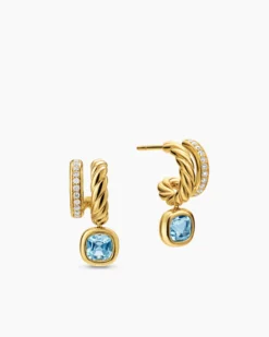 DY Mercer® Color Two Row Drop Earrings 18K Yellow Gold with Sky Blue Topaz and Diamonds, 19.5mm