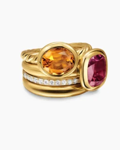 DY Mercer® Color Two Stone Cocktail Ring 18K Yellow Gold with Madeira Citrine, Pink Tourmaline and Diamonds, 17.7mm