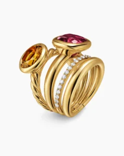 DY Mercer® Color Two Stone Cocktail Ring 18K Yellow Gold with Madeira Citrine, Pink Tourmaline and Diamonds, 17.7mm