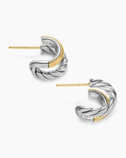 DY Mercer® Double Hoop Huggie Earrings Sterling Silver with 18K Yellow Gold, 13.5mm