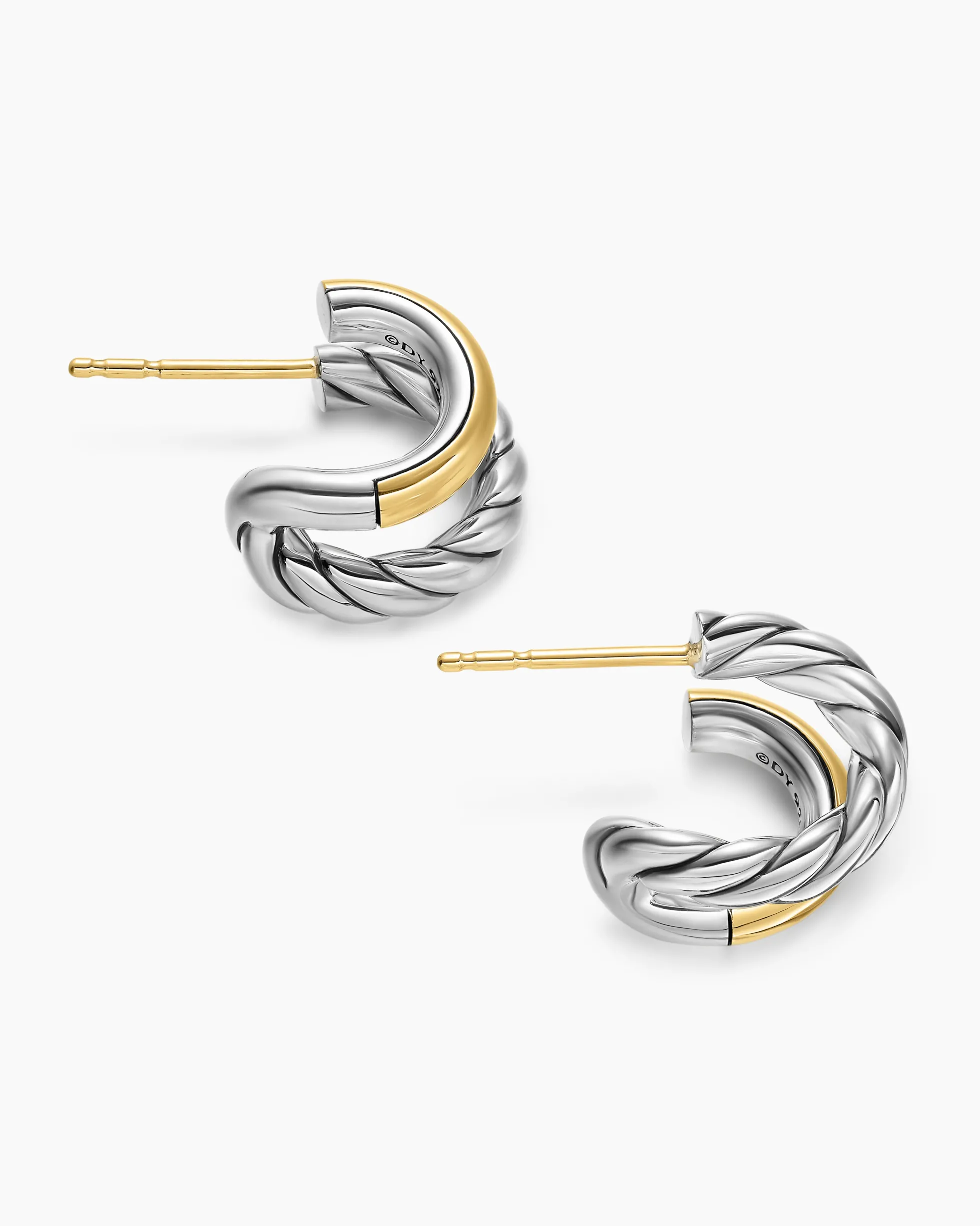 DY Mercer® Double Hoop Huggie Earrings Sterling Silver with 18K Yellow Gold, 13.5mm