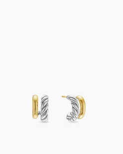 DY Mercer® Double Hoop Huggie Earrings Sterling Silver with 18K Yellow Gold, 13.5mm