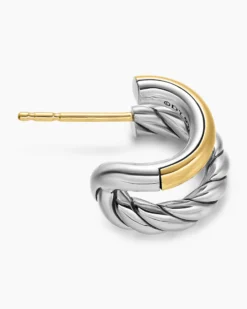 DY Mercer® Double Hoop Huggie Earrings Sterling Silver with 18K Yellow Gold, 13.5mm