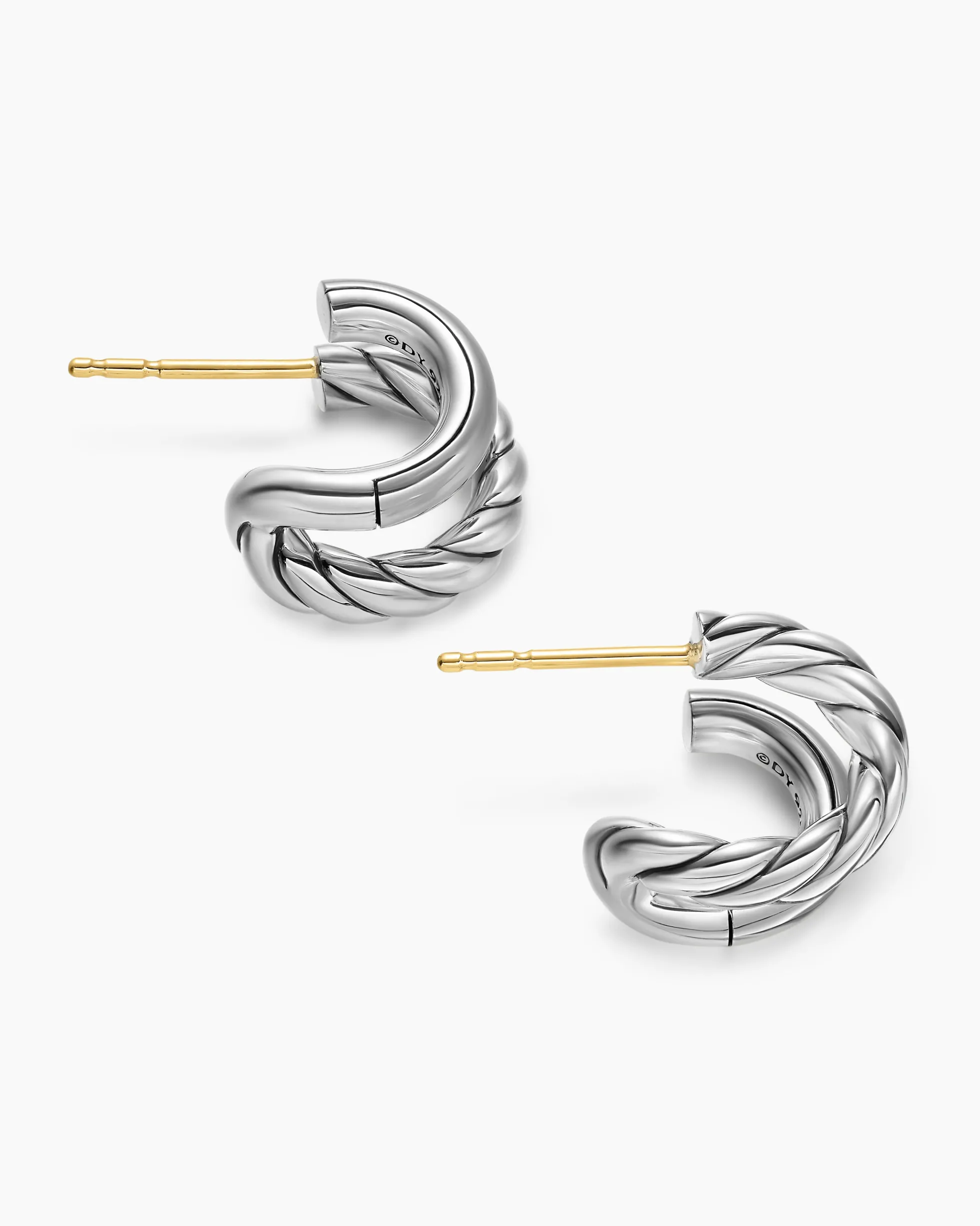 DY Mercer® Double Hoop Huggie Earrings Sterling Silver, 13.5mm