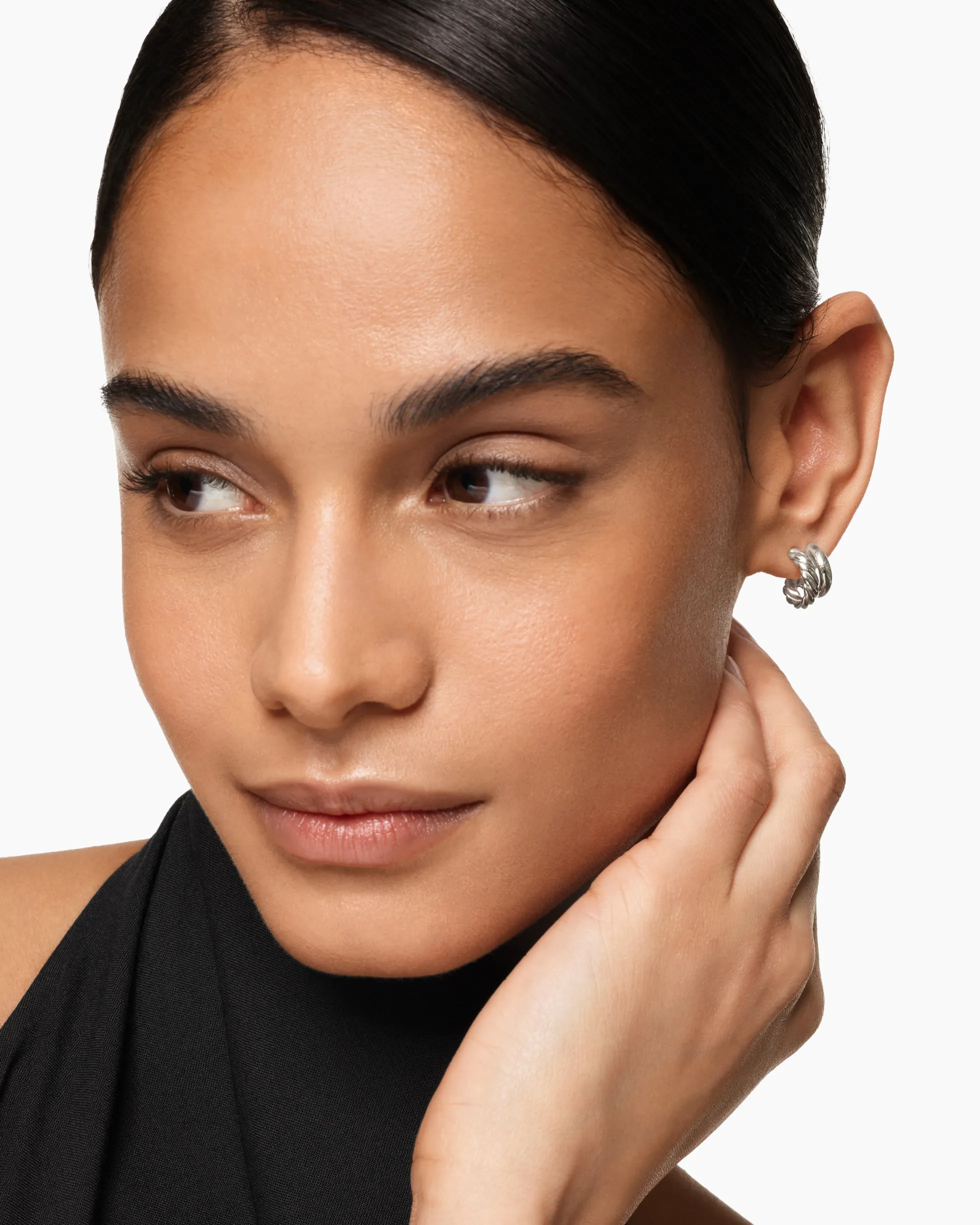 DY Mercer® Double Hoop Huggie Earrings Sterling Silver, 13.5mm