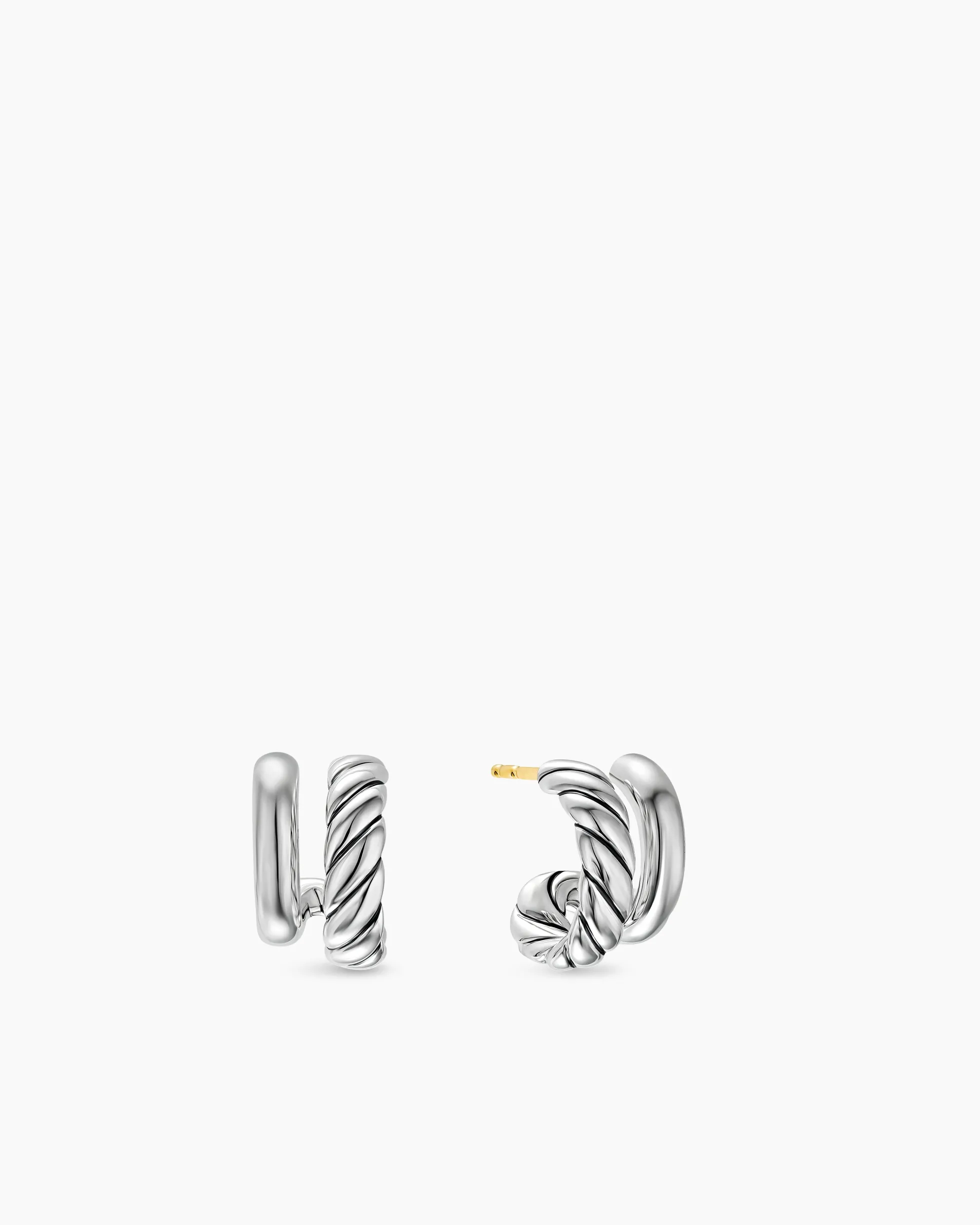 DY Mercer® Double Hoop Huggie Earrings Sterling Silver, 13.5mm
