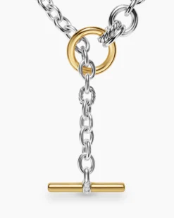 DY Mercer® Double Row Toggle Chain Necklace Sterling Silver with 18K Yellow Gold and Diamonds, 8mm