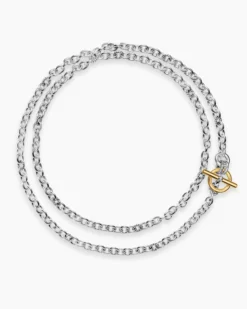 DY Mercer® Double Row Toggle Chain Necklace Sterling Silver with 18K Yellow Gold and Diamonds, 8mm