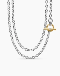 DY Mercer® Double Row Toggle Chain Necklace Sterling Silver with 18K Yellow Gold and Diamonds, 8mm
