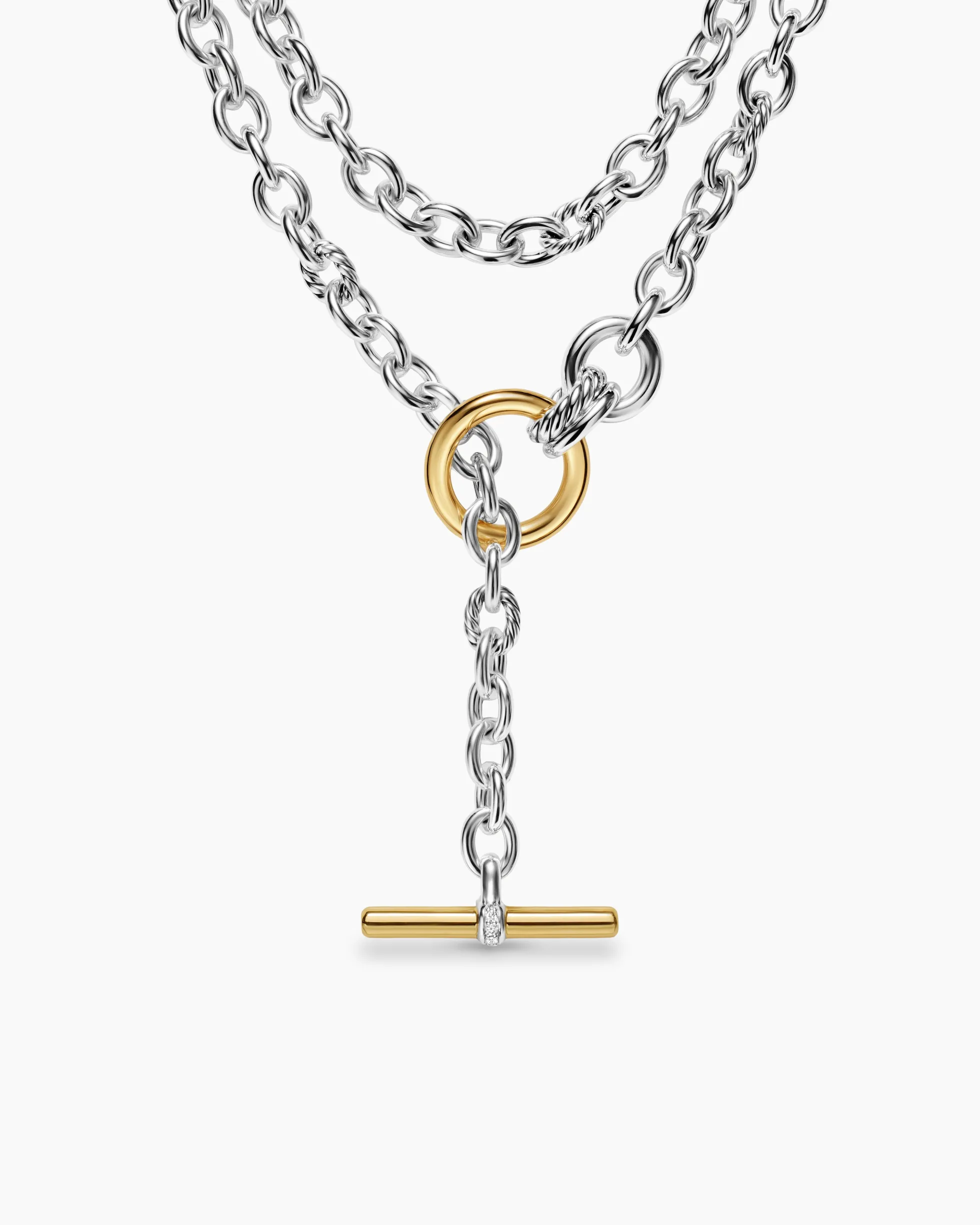 DY Mercer® Double Row Toggle Chain Necklace Sterling Silver with 18K Yellow Gold and Diamonds, 8mm