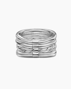 DY Mercer® Four Row Ring Sterling Silver with Diamonds, 13.8mm