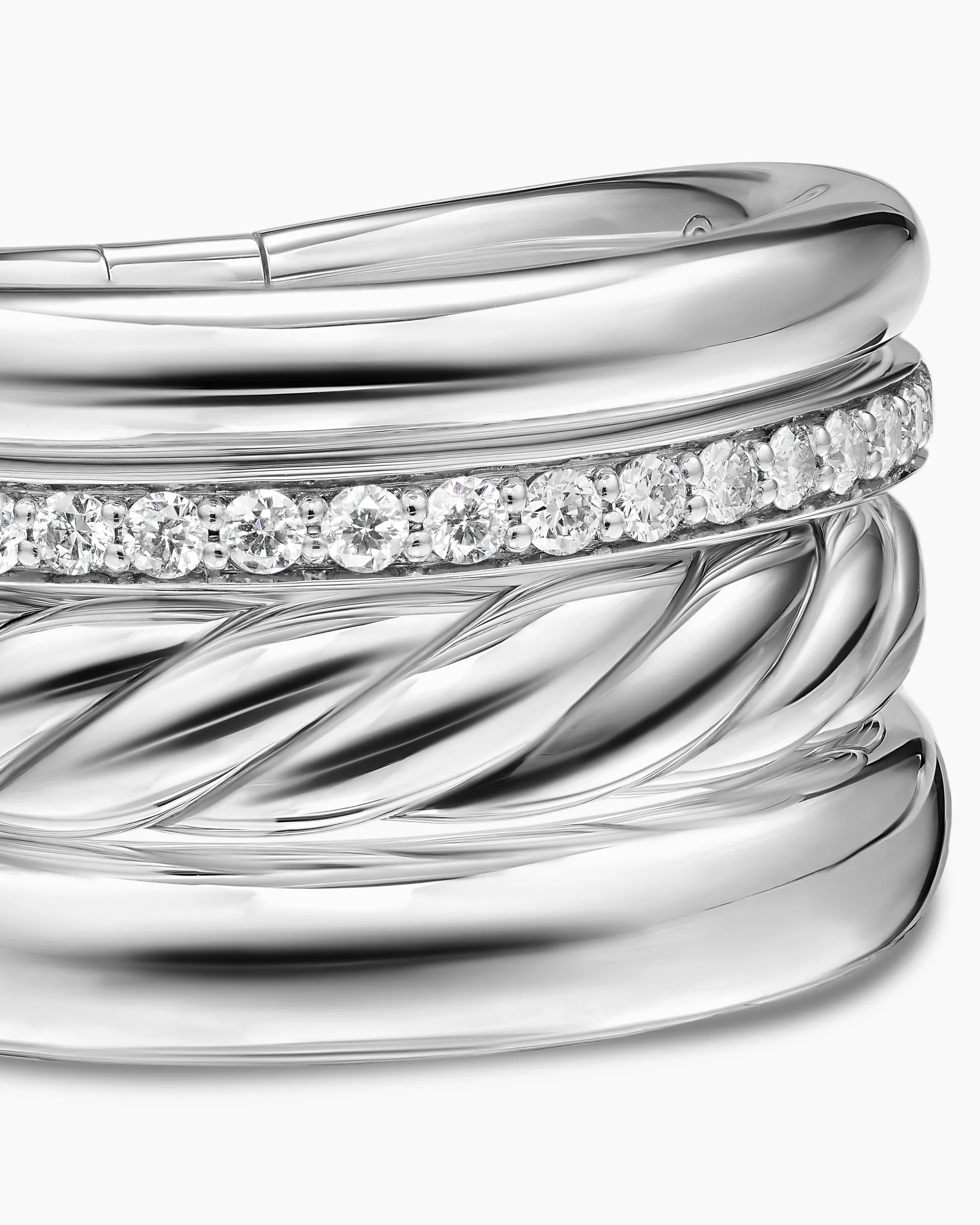 DY Mercer® Four Row Ring Sterling Silver with Diamonds, 13.8mm