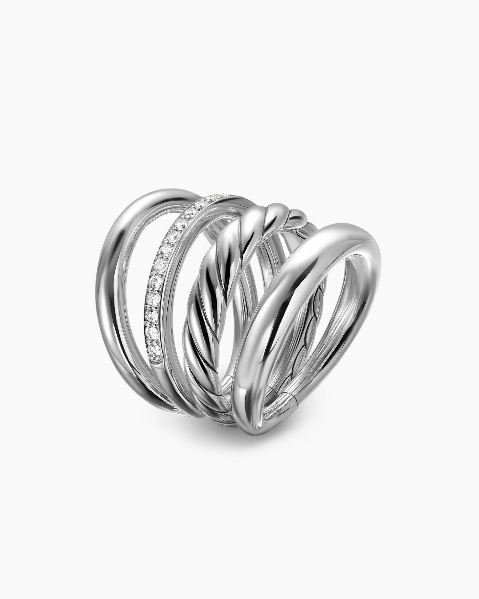 DY Mercer® Four Row Ring Sterling Silver with Diamonds, 13.8mm