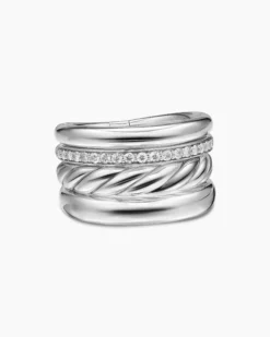 DY Mercer® Four Row Ring Sterling Silver with Diamonds, 13.8mm