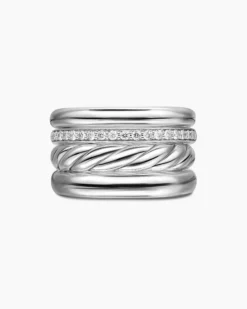 DY Mercer® Four Row Ring Sterling Silver with Diamonds, 13.8mm