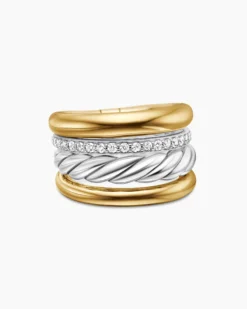 DY Mercer® Four Row Ring Sterling Silver with 18K Yellow Gold and Diamonds, 13.8mm