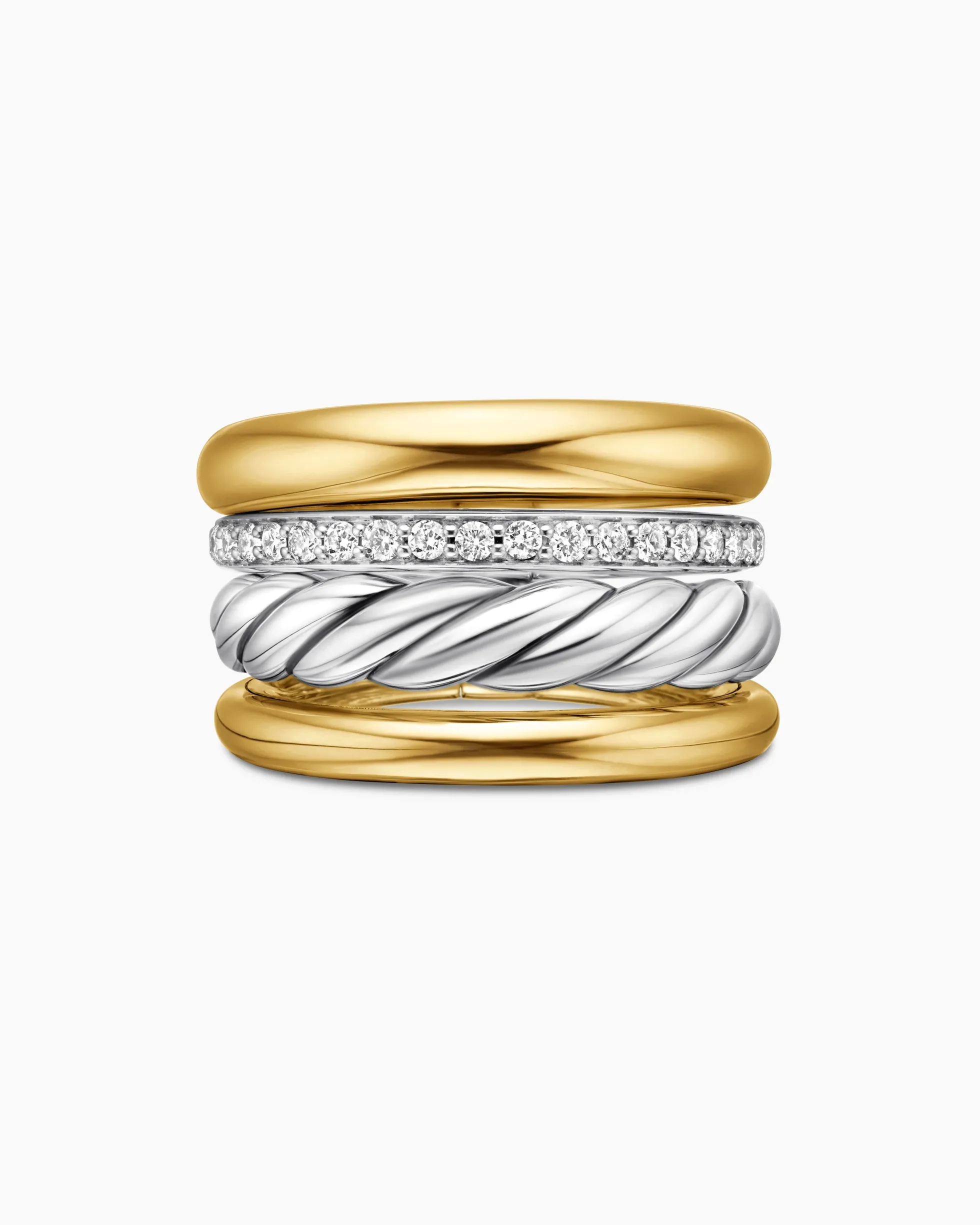 DY Mercer® Four Row Ring Sterling Silver with 18K Yellow Gold and Diamonds, 13.8mm