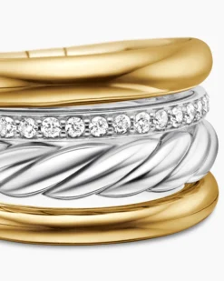 DY Mercer® Four Row Ring Sterling Silver with 18K Yellow Gold and Diamonds, 13.8mm