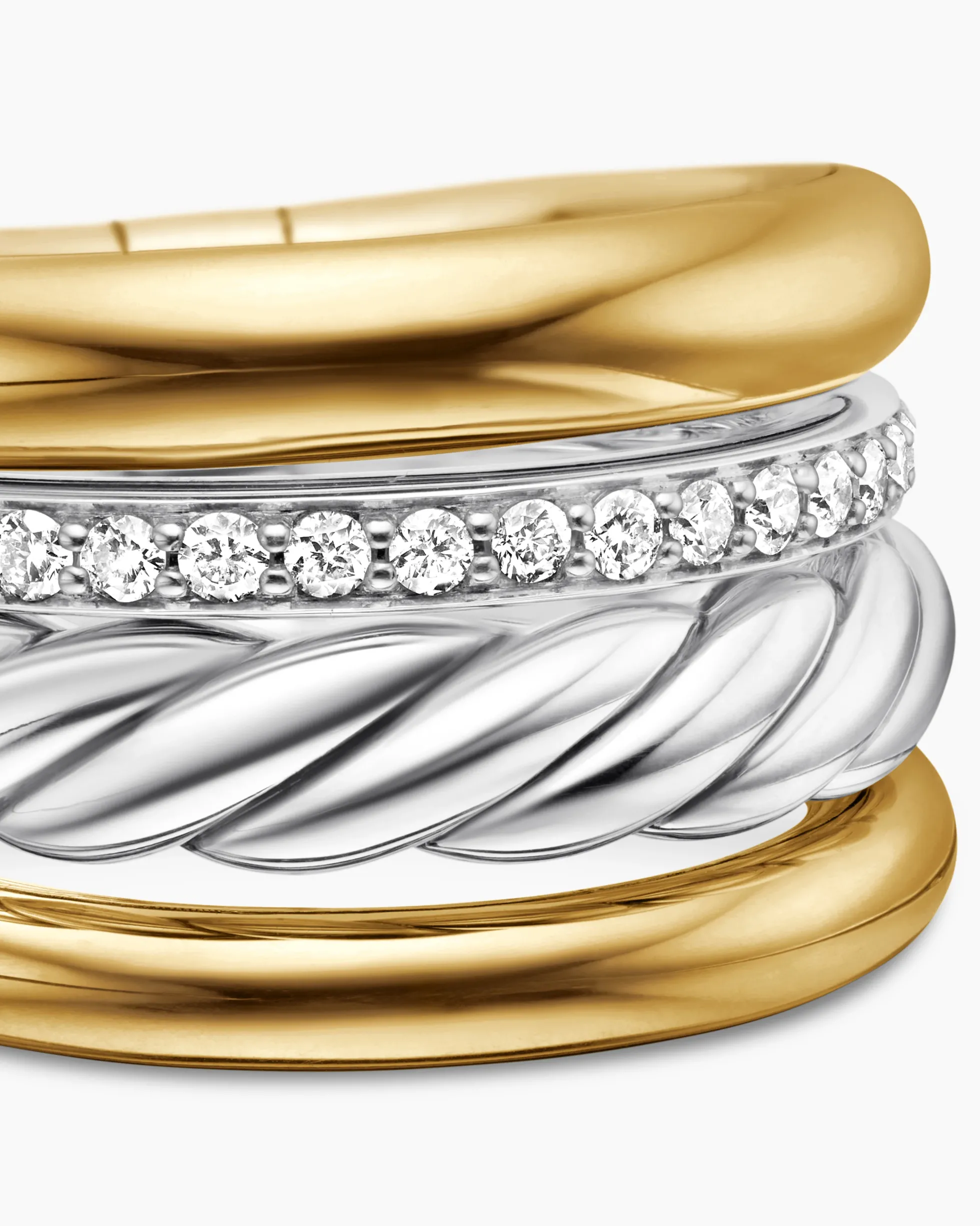 DY Mercer® Four Row Ring Sterling Silver with 18K Yellow Gold and Diamonds, 13.8mm